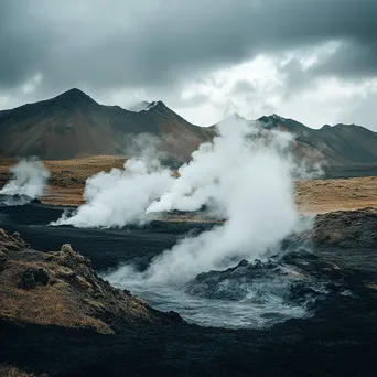 Geothermal vents in a volcanic landscape with dramatic steam. - Image 4