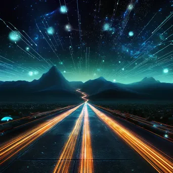 An artwork of a cosmic digital highway with luminescent pixel trails and star data points - Image 1