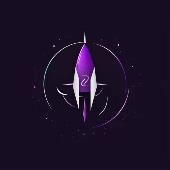 Rocket icon with orbiting planets in purple and silver on a dark background - Image 2