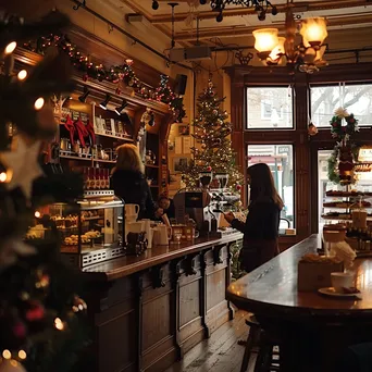 People enjoying holiday treats in a cozy coffee shop. - Image 2