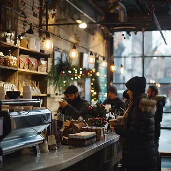 People enjoying holiday treats in a cozy coffee shop. - Image 4