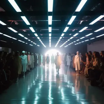 Futuristic fashion runway with models wearing avant-garde outfits inspired by sci-fi and fantasy films - Image 2