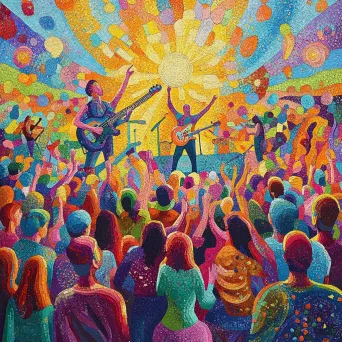 Pointillist portrayal of a 60s music concert - Image 1