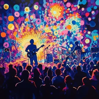 Pointillist portrayal of a 60s music concert - Image 3