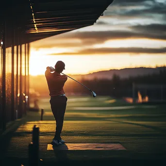 Golfer Practicing at Golden Hour