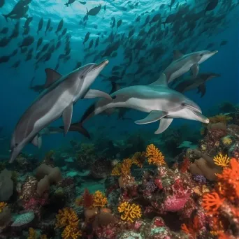 Dolphins swimming in vibrant coral reef - Image 1