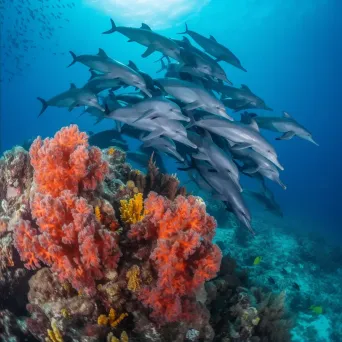 Dolphins swimming in vibrant coral reef - Image 2