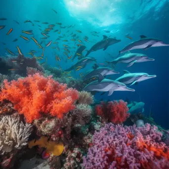 Dolphins swimming in vibrant coral reef - Image 3