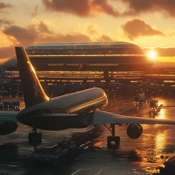 Passenger Plane at Sunset