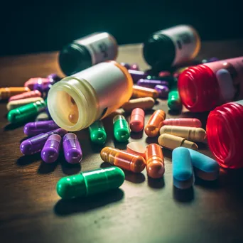 Colorful pills displayed on wooden surface - Image 3