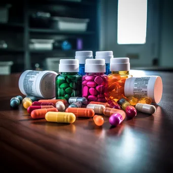 Colorful pills displayed on wooden surface - Image 4