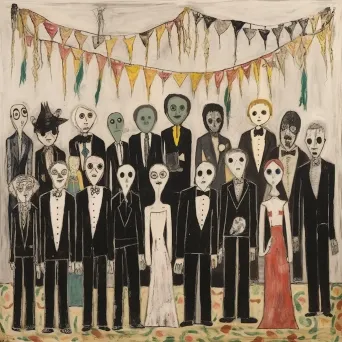 Image of a macabre masquerade ball with guests in intricate costumes - Image 1