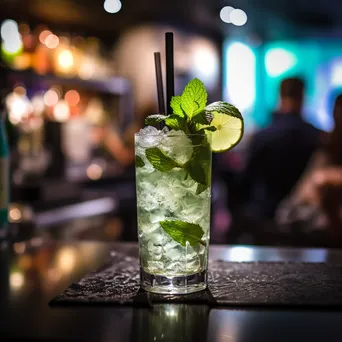 Mojito cocktail with ice and mint on a bar counter - Image 1