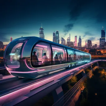 Monorail in a futuristic city skyline at dusk - Image 3