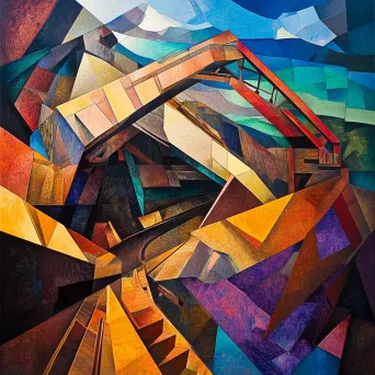 Abstract artwork treating machinery from a copper mine as forms of art, influenced by Kandinsky