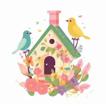 Springtime birdhouse with chirping birds logo - Image 1