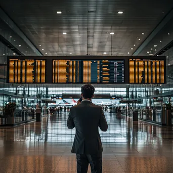 Businessman on Conference Call at Airport