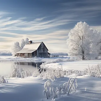 Snow-covered barn in winter landscape - Image 2