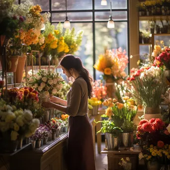 Colorful flower shop interior with customers selecting floral arrangements - Image 4