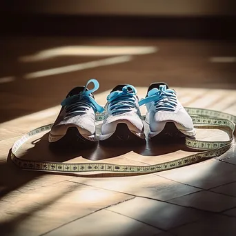 Running shoes placed on measurement tape indoors - Image 2