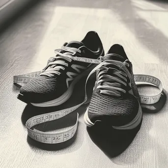 Running shoes placed on measurement tape indoors - Image 3