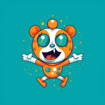 Whimsical cartoon logo for novelty t-shirt brand in orange and teal - Image 2