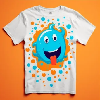 Whimsical cartoon logo for novelty t-shirt brand in orange and teal - Image 3