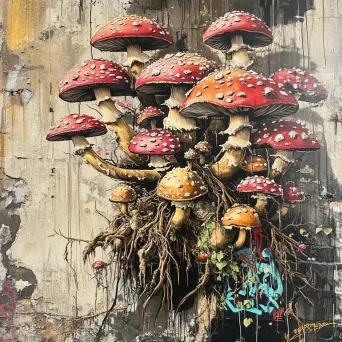 Dynamic graffiti representation of cascading mushroom spores with organic forms - Image 3