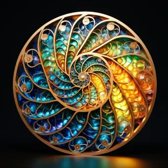 Intricate mandala artwork forming a fibonacci spiral with gradual color transitions - Image 1