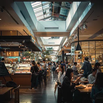 Crowded food court in a shopping mall with various food options. - Image 1