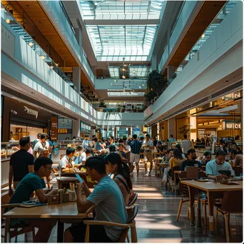 Crowded food court in a shopping mall with various food options. - Image 3