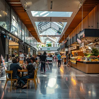 Crowded food court in a shopping mall with various food options. - Image 4