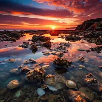 Sunset over rock pools filled with shells - Image 1