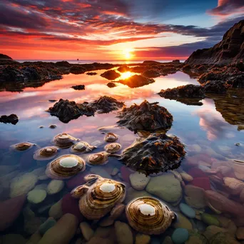 Sunset over rock pools filled with shells - Image 3