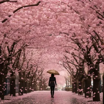 A person standing under a canopy of cherry blossoms - Image 2