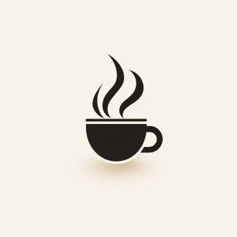 Coffee cup icon with steam in black and white on a clean background - Image 1