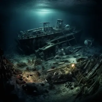 Titanic remains on seabed surrounded by darkness and marine life - Image 1