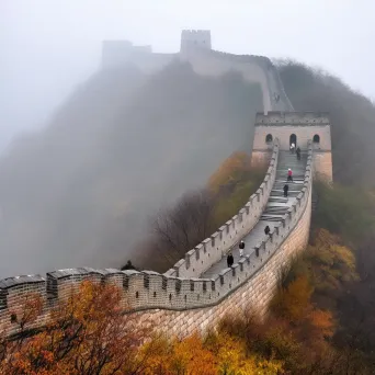 Great Wall of China with tourists walking along the wall - Image 4