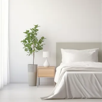 Green plant in minimalist white bedroom - Image 1