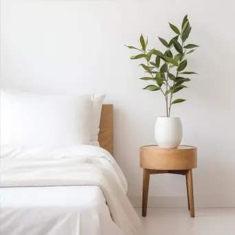 Minimalist White Bedroom with Green Plant