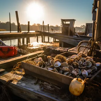 Oyster farming tools on a weathered dock - Image 3