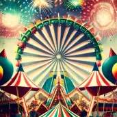 Colorful carnival scene with rides and fireworks - Image 1