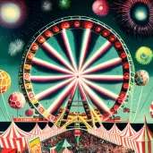 Colorful carnival scene with rides and fireworks - Image 2