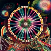 Colorful carnival scene with rides and fireworks - Image 4