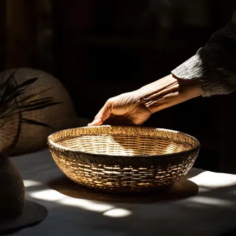 Beautifully woven basket illuminated on a table - Image 3