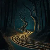 Two paths diverge in a mystical wood glowing with light in an image inspired by 