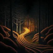 Two paths diverge in a mystical wood glowing with light in an image inspired by 