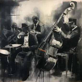 Charcoal drawing illustrating the rhythmic dynamics of a jazz band - Image 2