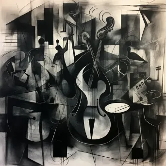 Charcoal drawing illustrating the rhythmic dynamics of a jazz band - Image 3