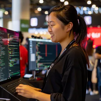 Programmer presenting her work at a tech conference. - Image 3